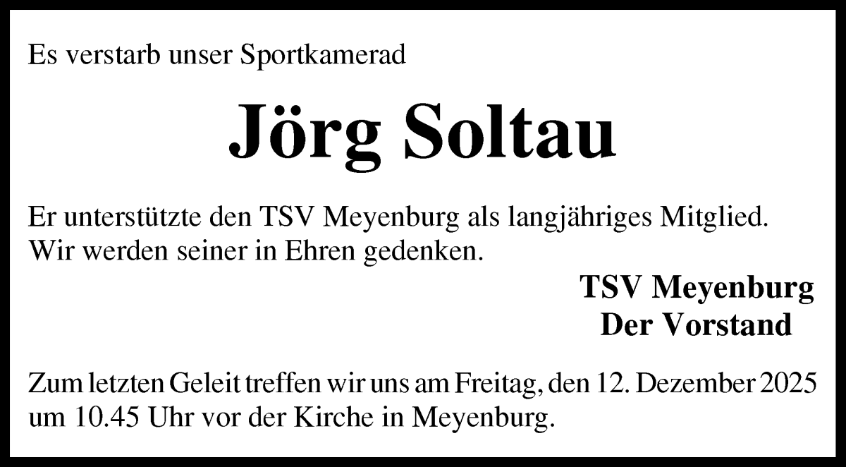 Traueranzeige von Jörg Soltau von Die Norddeutsche