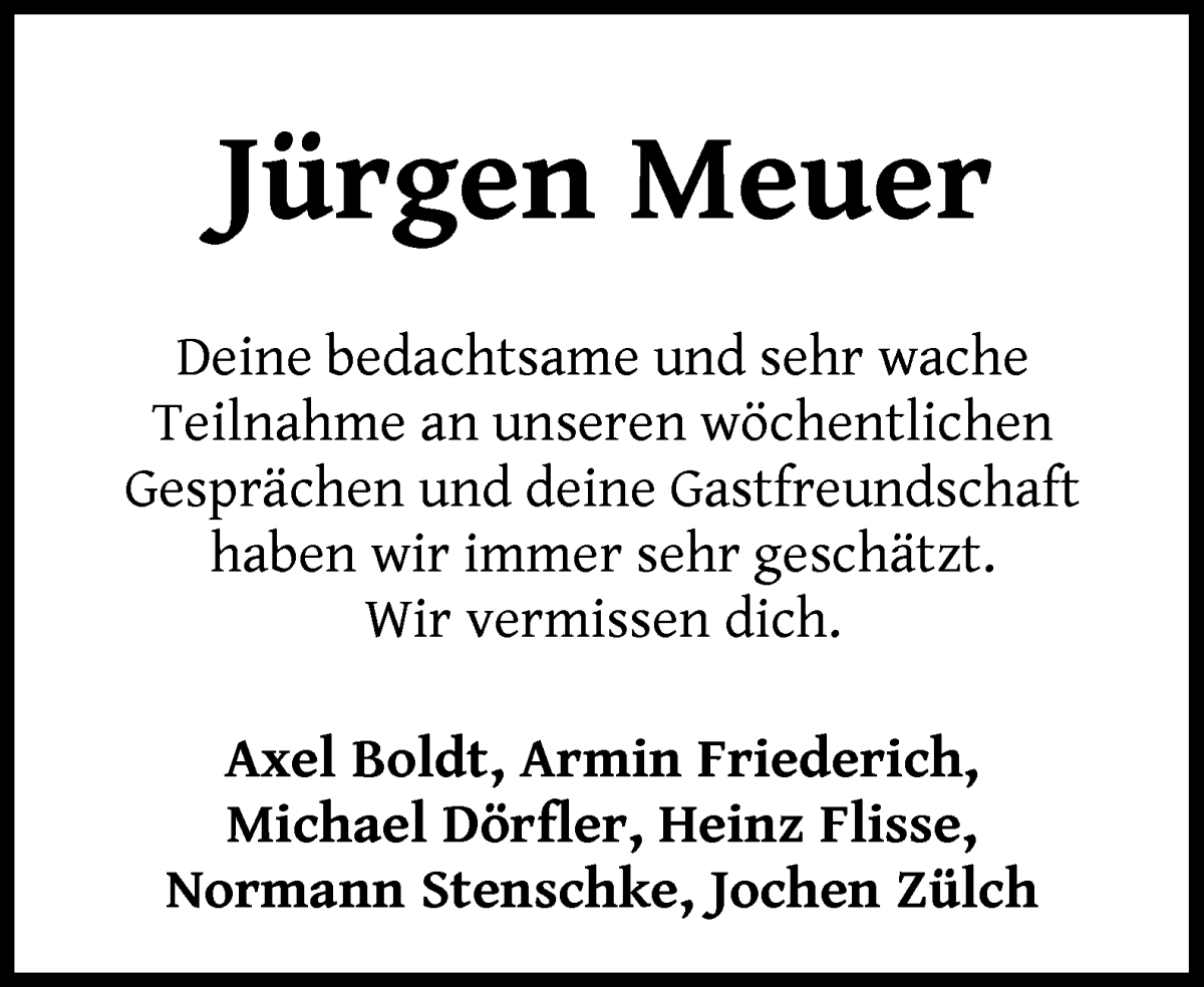 Traueranzeige von Jürgen Meuer von WESER-KURIER