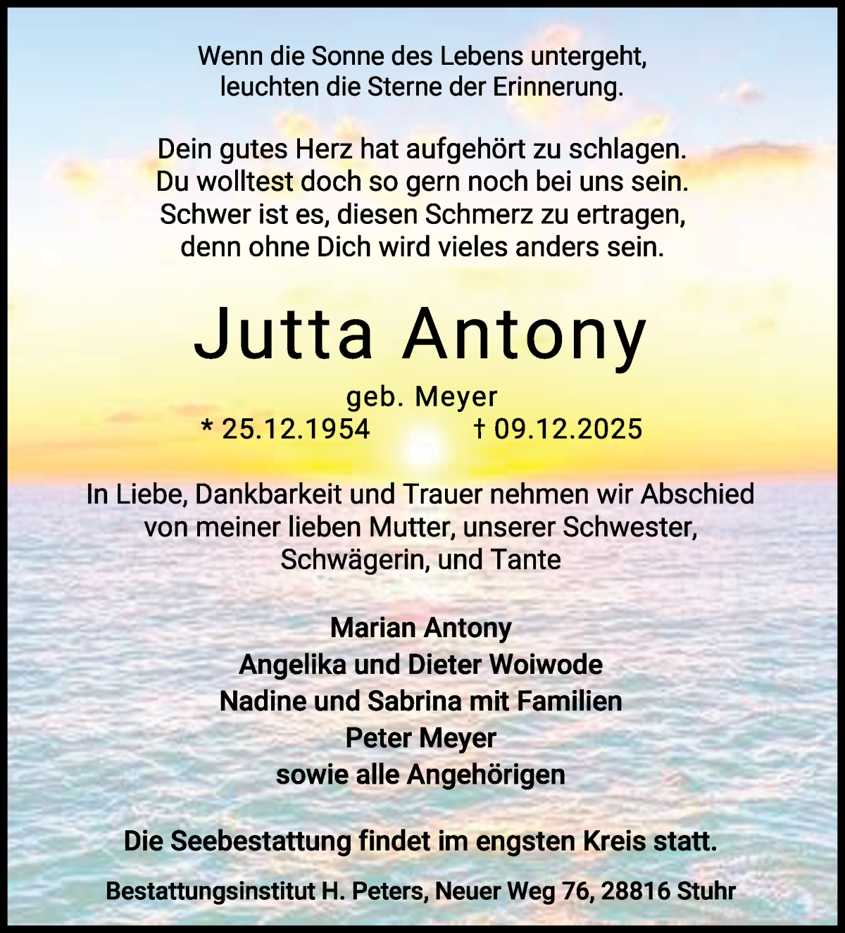 Traueranzeige von Jutta Antony von WESER-KURIER