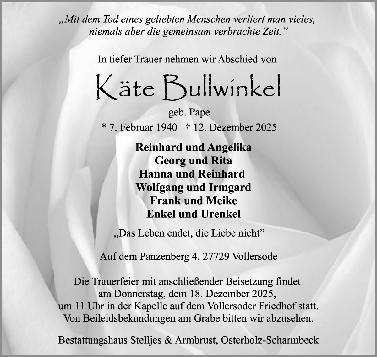 Traueranzeige von Käte Pullwinkel von Osterholzer Kreisblatt