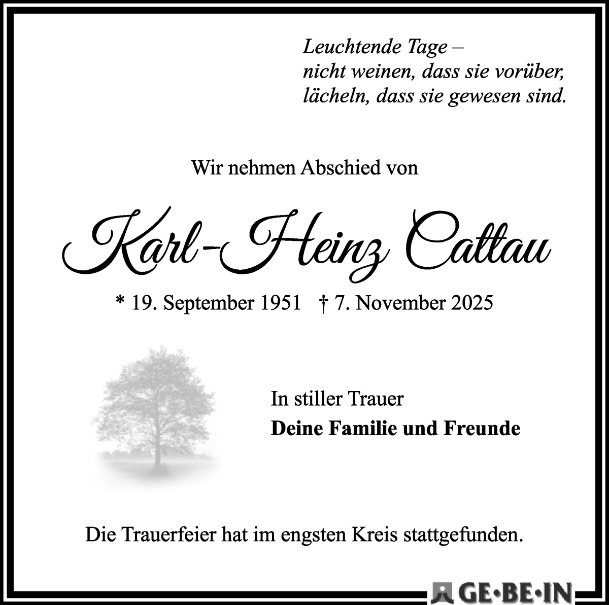 Traueranzeige von Karl-Heinz Cattau von WESER-KURIER