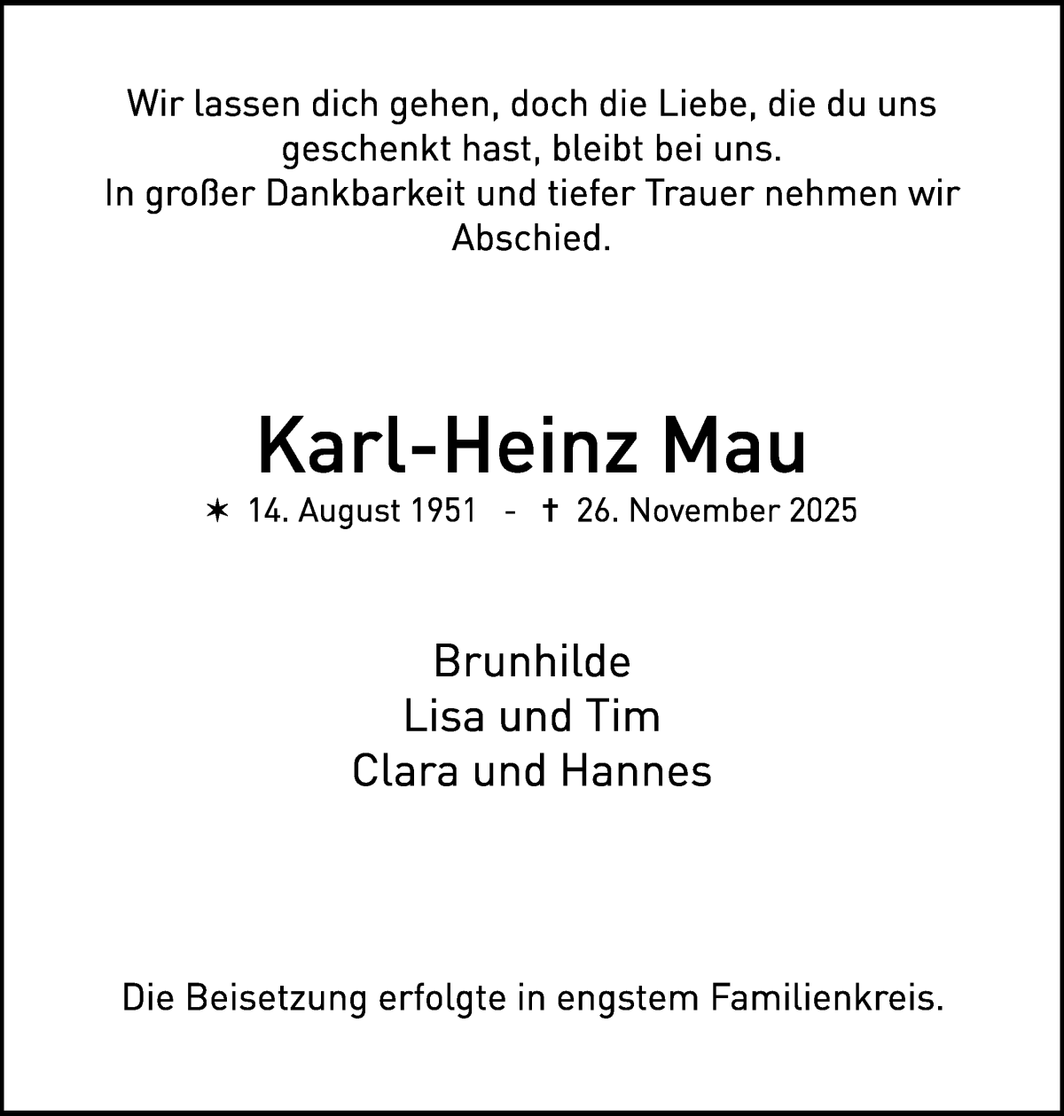 Traueranzeige von Karl-Heinz Mau von WESER-KURIER