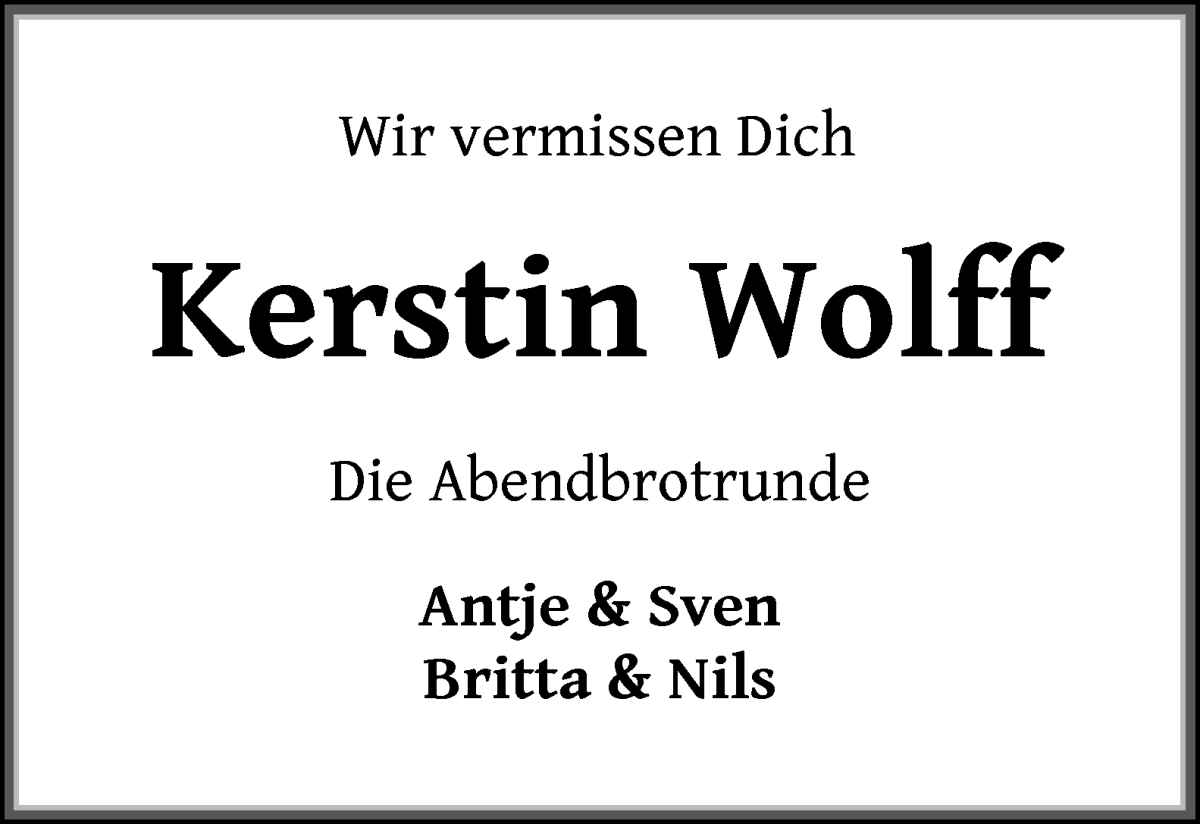 Traueranzeige von Kerstin Wolff von WESER-KURIER