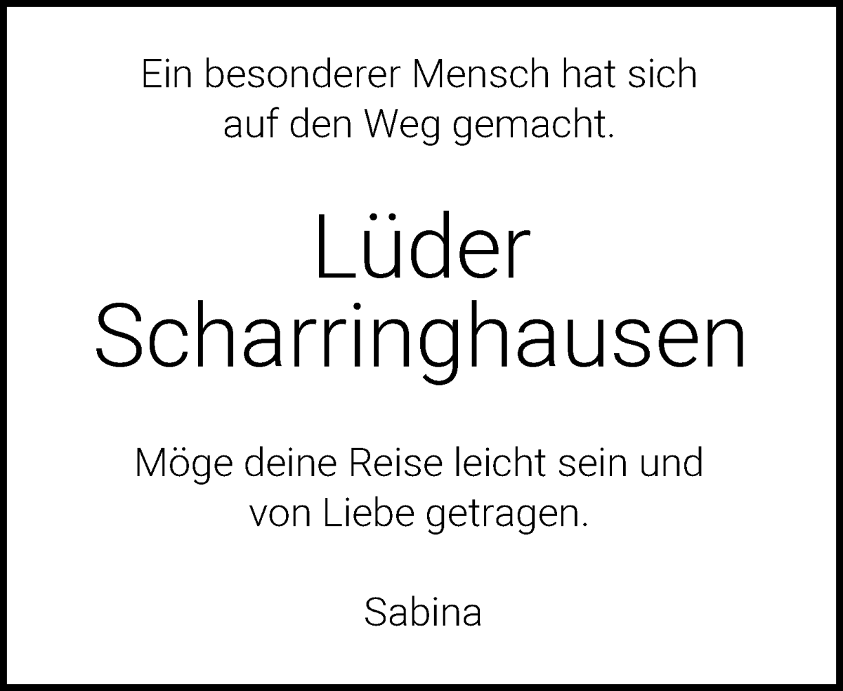 Traueranzeige von Lüder Scharringhausen von WESER-KURIER