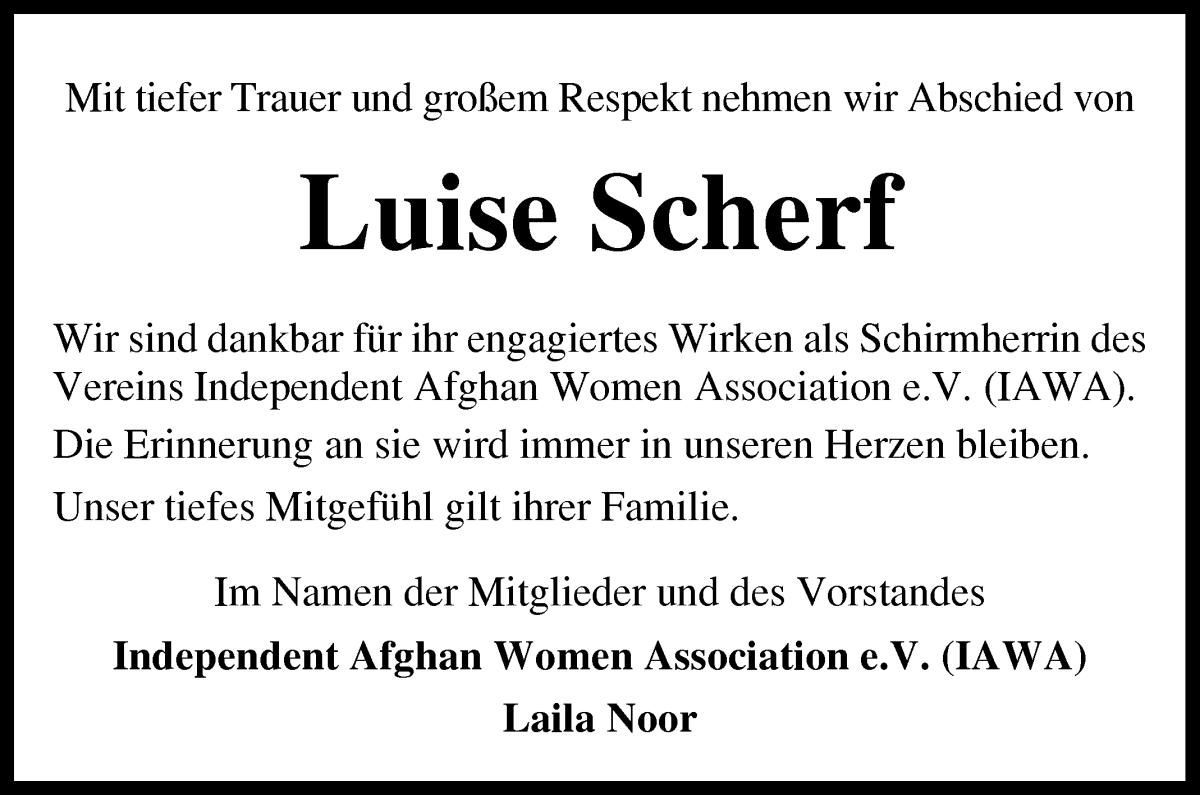 Traueranzeige von Luise Scherf von WESER-KURIER