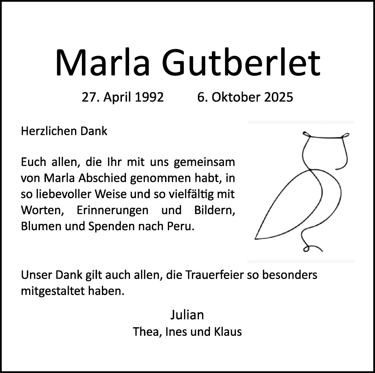 Traueranzeige von Marla Gutberlet von WESER-KURIER