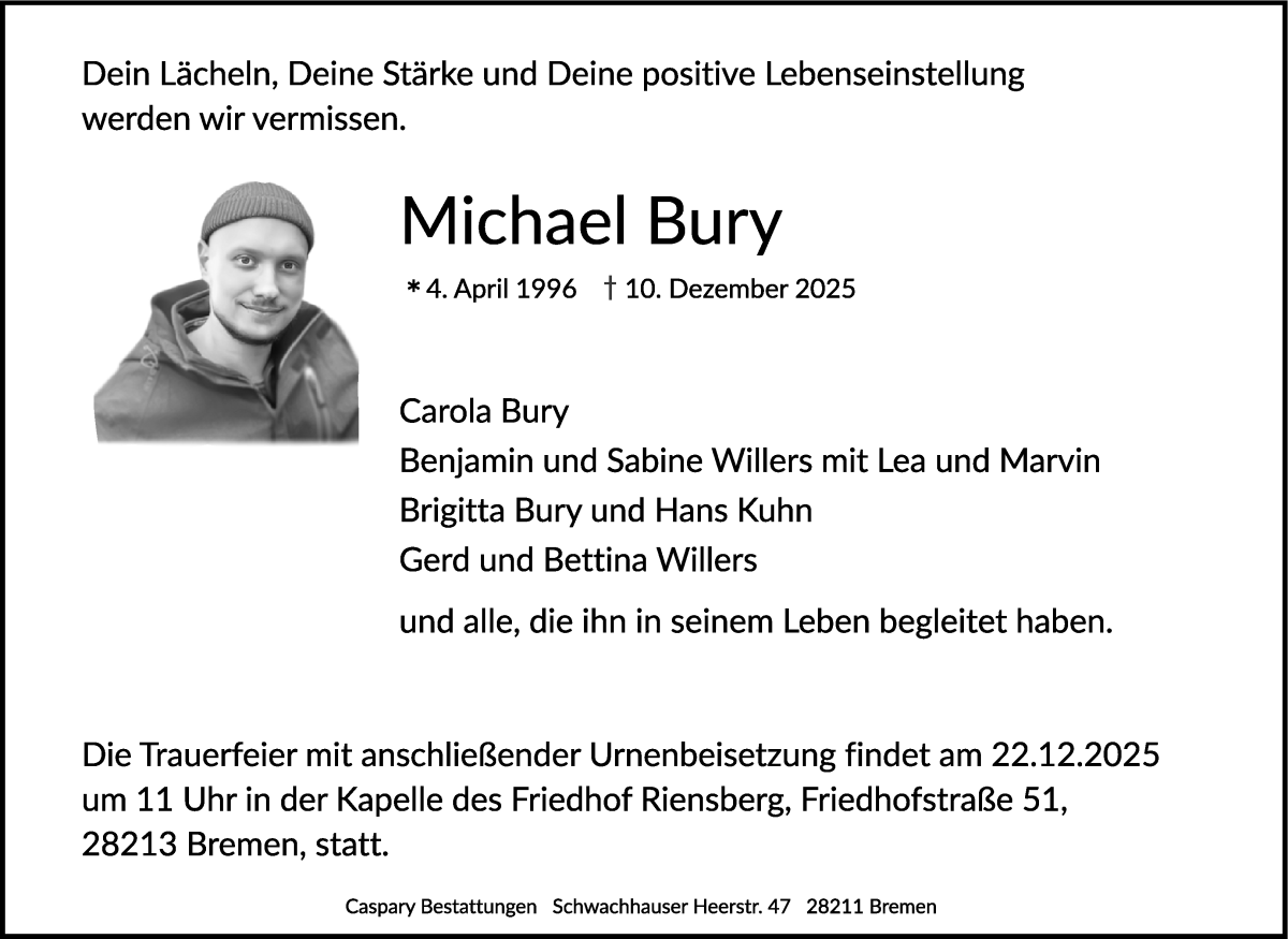 Traueranzeige von Michael Bury von WESER-KURIER