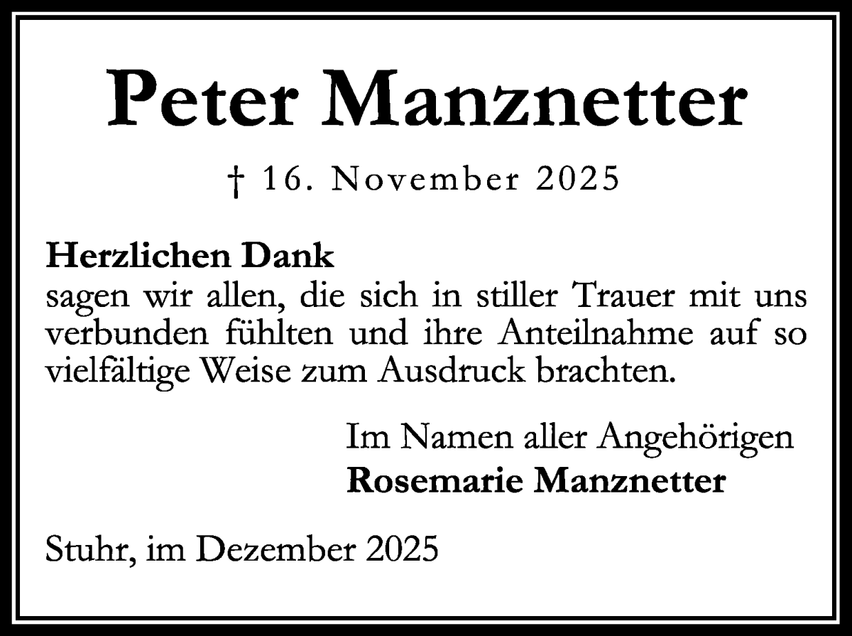 Traueranzeige von Peter Manznetter von WESER-KURIER