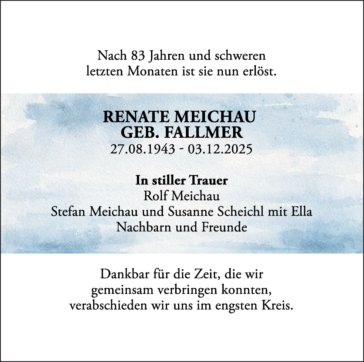 Traueranzeige von Renate Meichau von WESER-KURIER