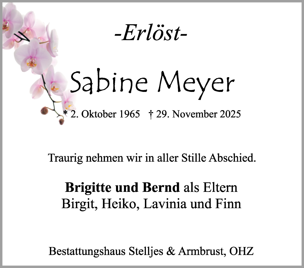 Traueranzeige von Sabine Meyer von Osterholzer Kreisblatt
