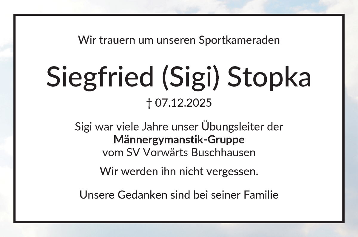 Traueranzeige von Siegfried Stopka von Osterholzer Kreisblatt