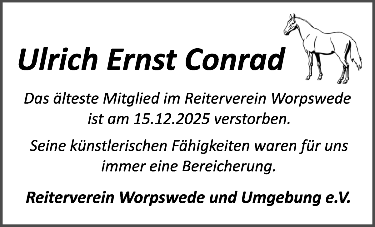 Traueranzeige von Ulrich Ernst Conrad von Wuemme Zeitung