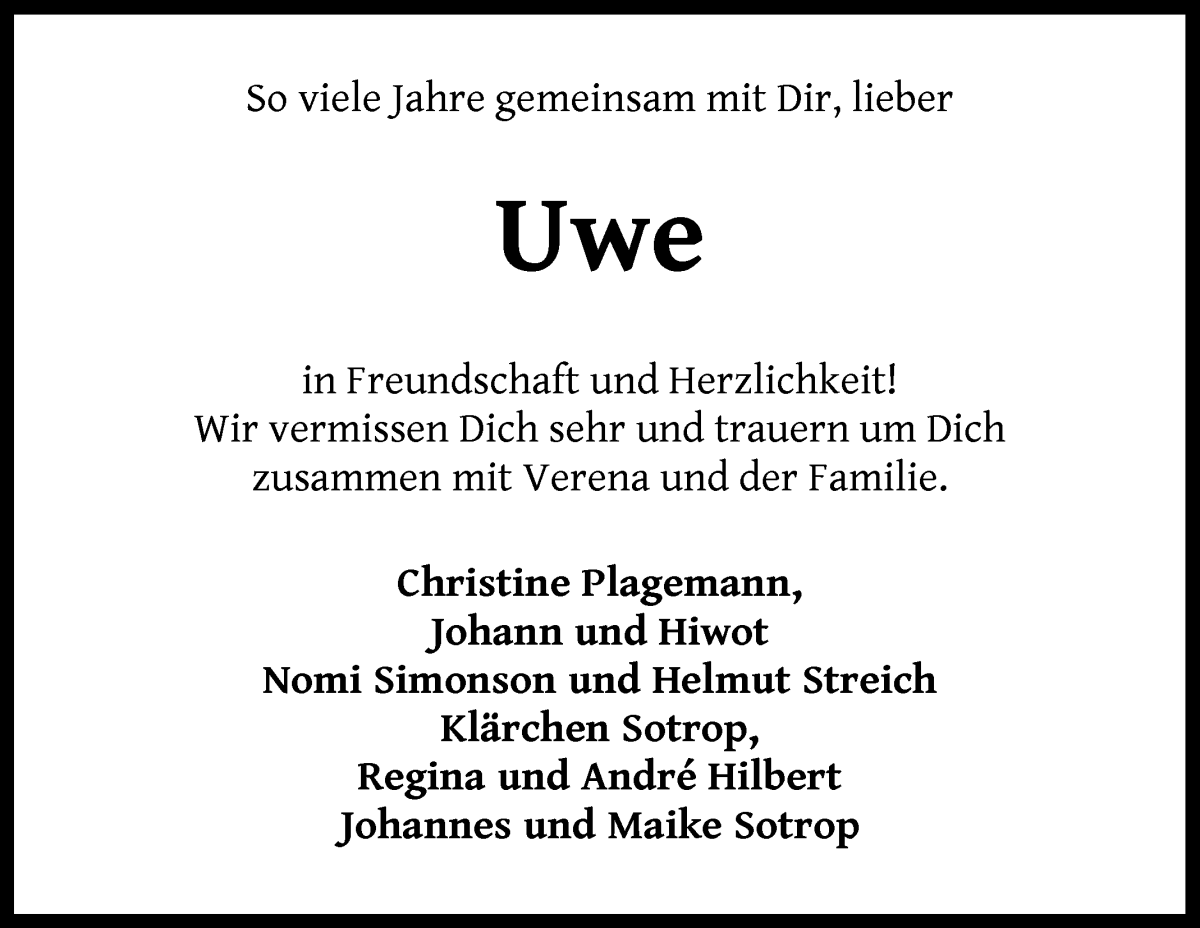 Traueranzeige von Uwe Nielsen von WESER-KURIER