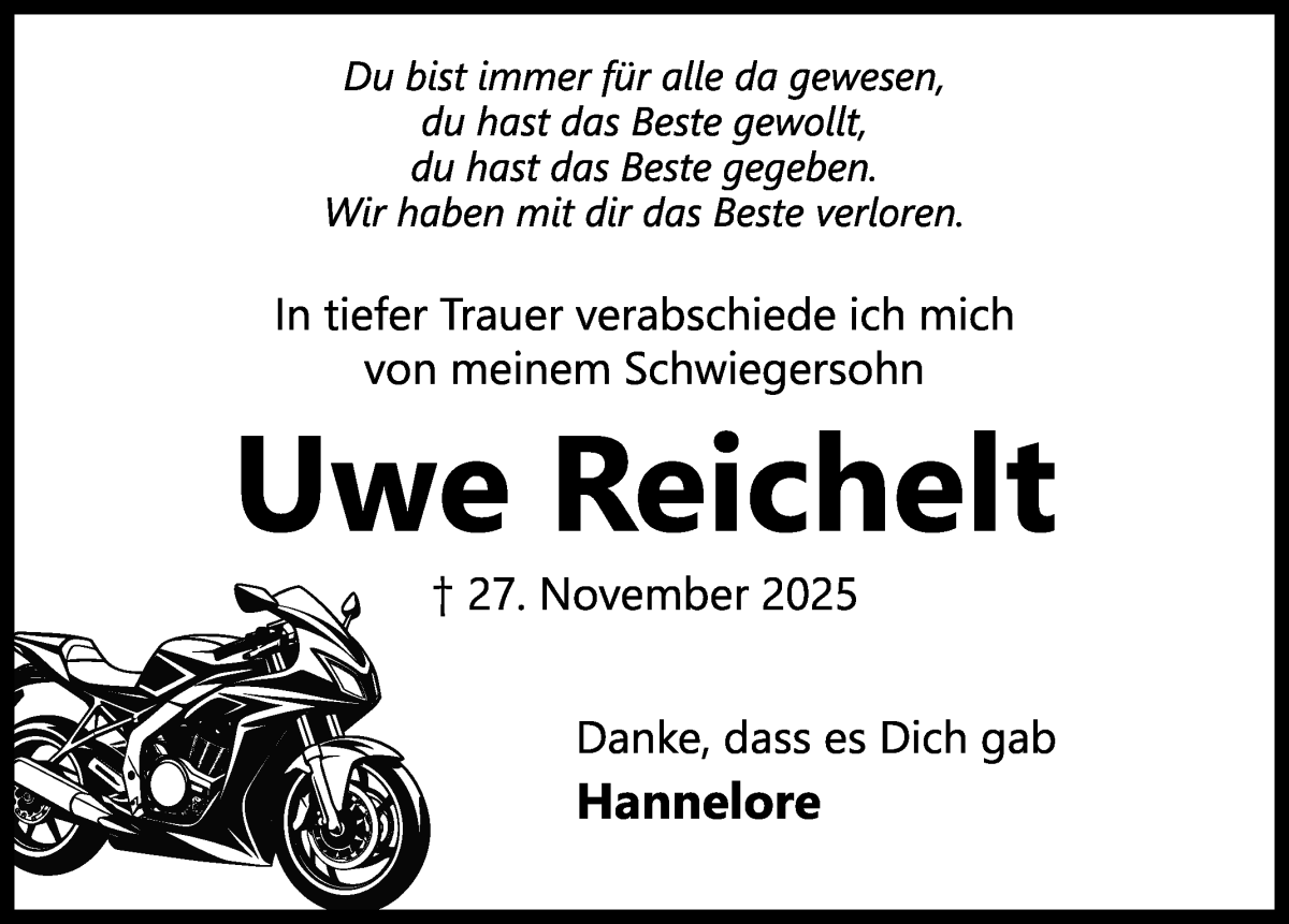 Traueranzeige von Uwe Reichelt von WESER-KURIER