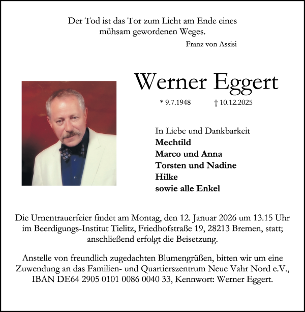 Traueranzeige von Werner Eggert von WESER-KURIER