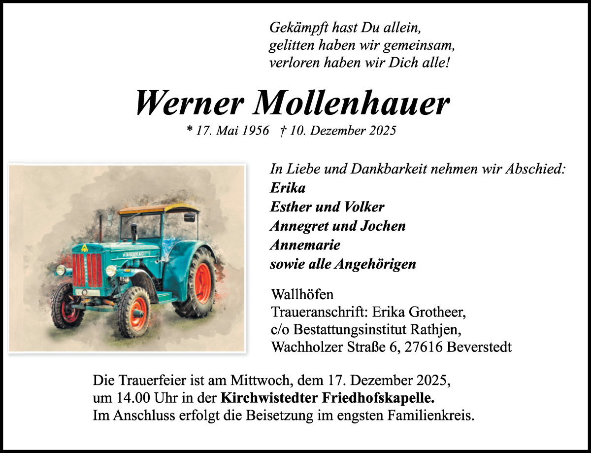 Traueranzeige von Werner Mollenhauer von Osterholzer Kreisblatt