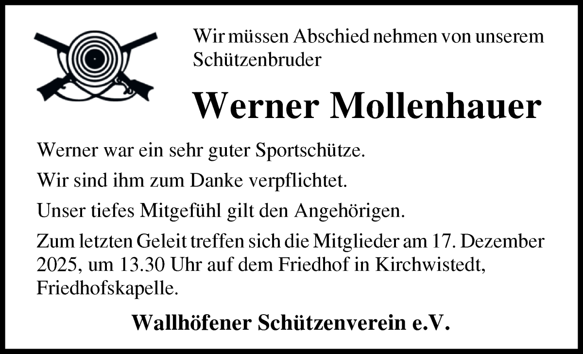Traueranzeige von Werner Mollenhauer von Osterholzer Kreisblatt