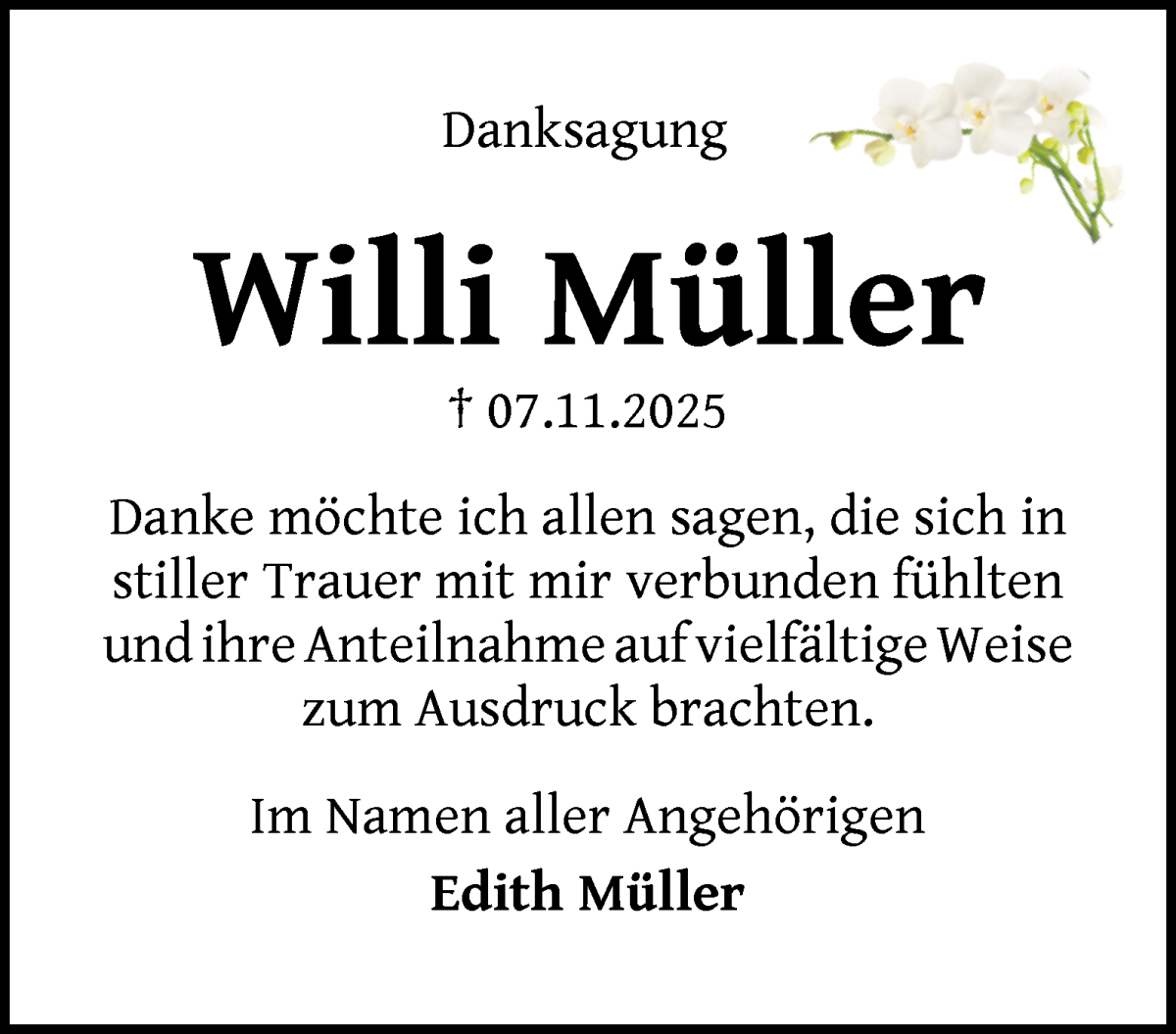 Traueranzeige von Willi Müller von WESER-KURIER