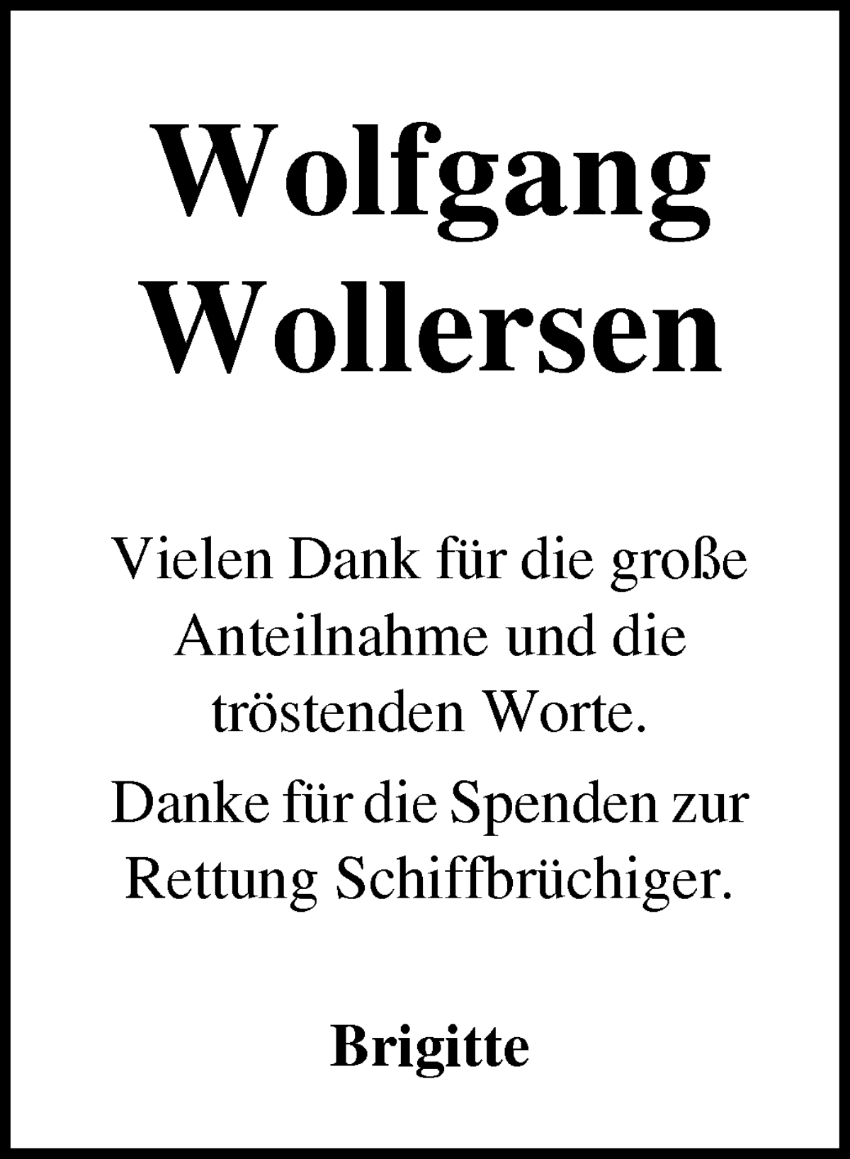Traueranzeige von Wolfgang Wollersen von WESER-KURIER