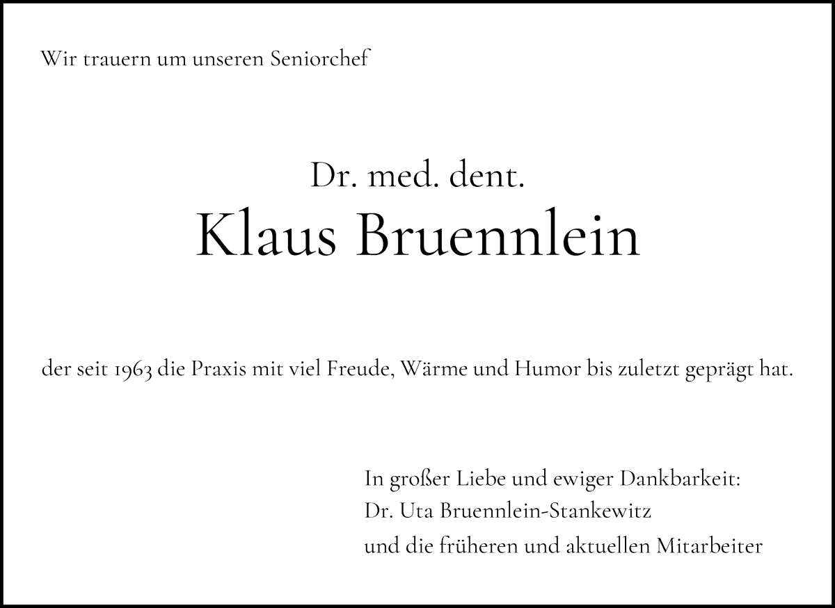  Traueranzeige für Klaus Bruennlein vom 22.02.2025 aus WESER-KURIER