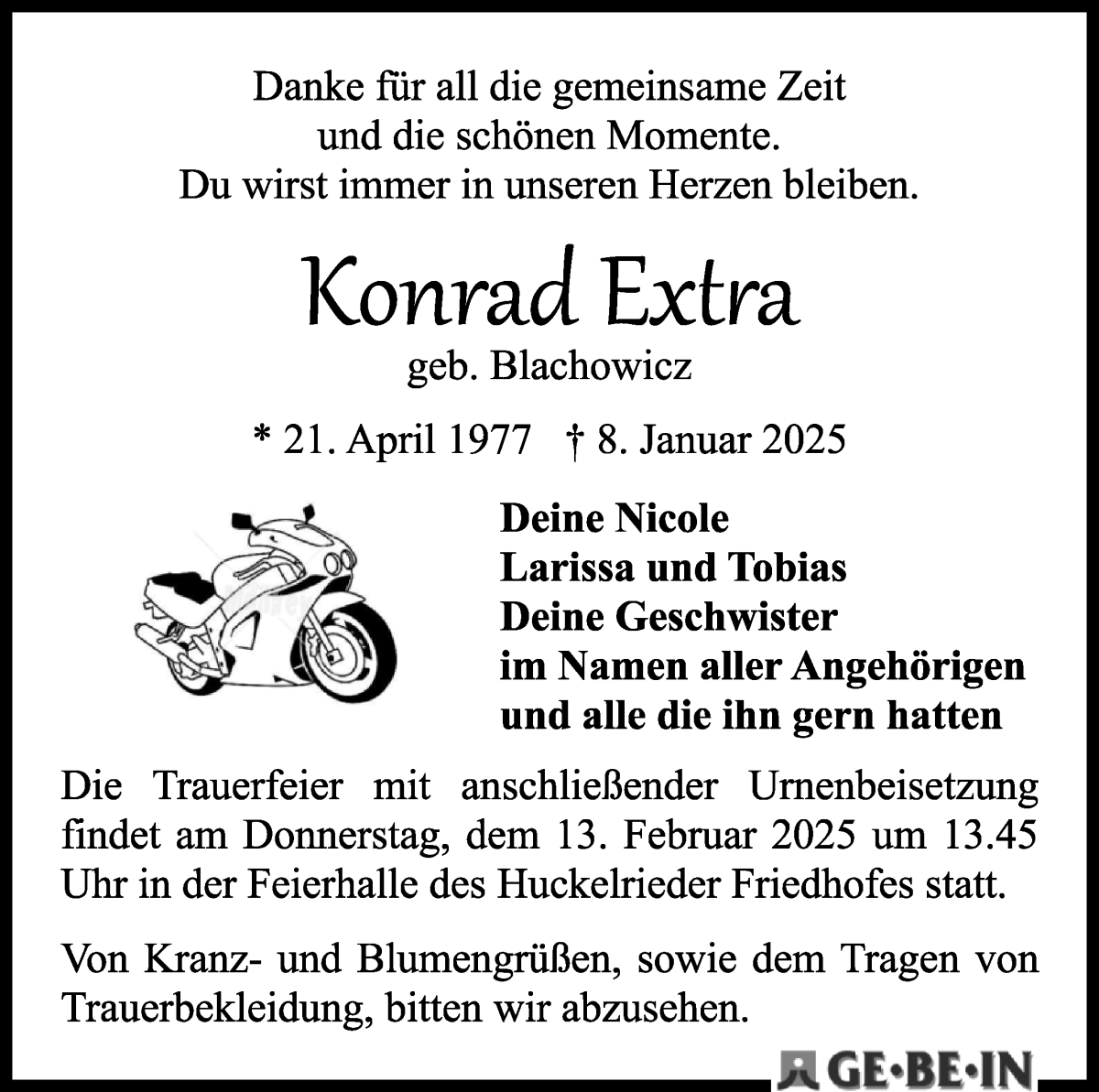 Traueranzeige von Konrad Extra von WESER-KURIER