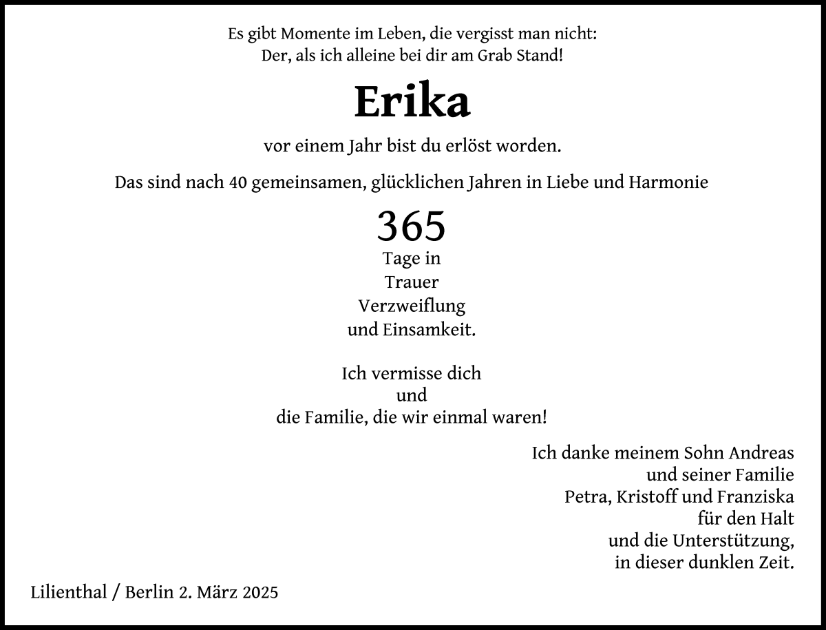 Traueranzeige von Erika  von Wuemme Zeitung