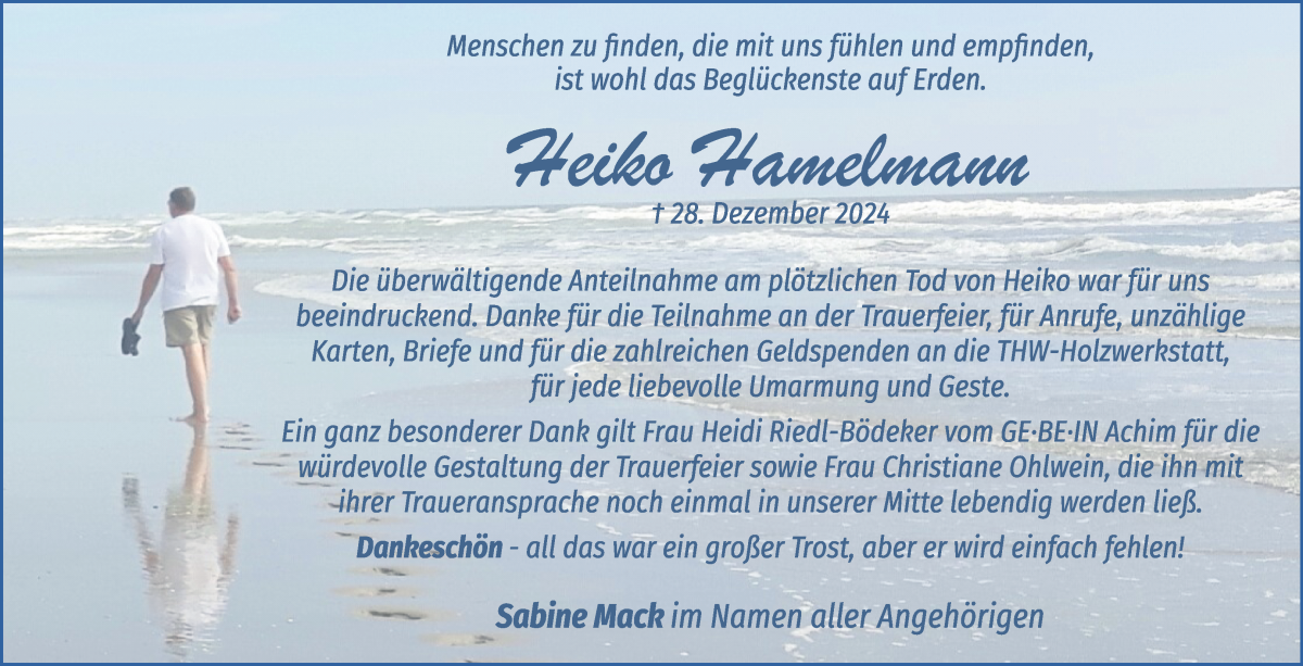 Traueranzeige von Heiko Hamelmann von WESER-KURIER