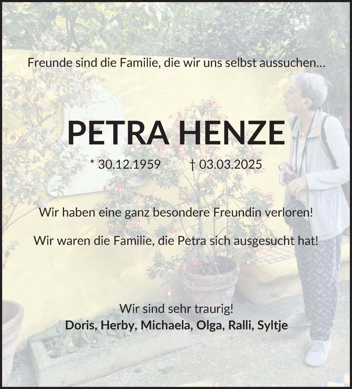 Traueranzeige von Petra Henze von Die Norddeutsche