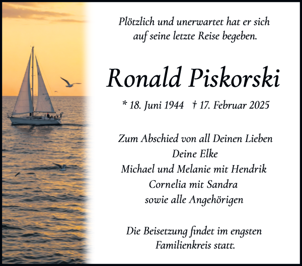 Traueranzeige von Ronald Piskorski von WESER-KURIER