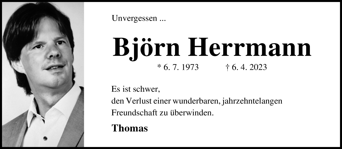  Traueranzeige für Björn Herrmann vom 05.04.2025 aus Osterholzer Kreisblatt