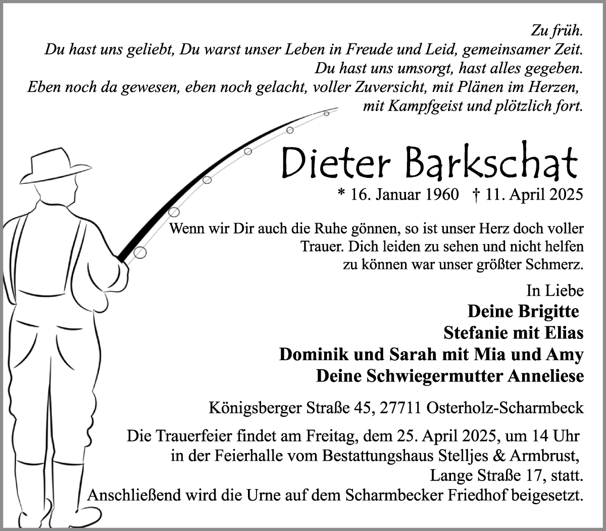 Traueranzeige von Dieter Barkschat von Osterholzer Kreisblatt