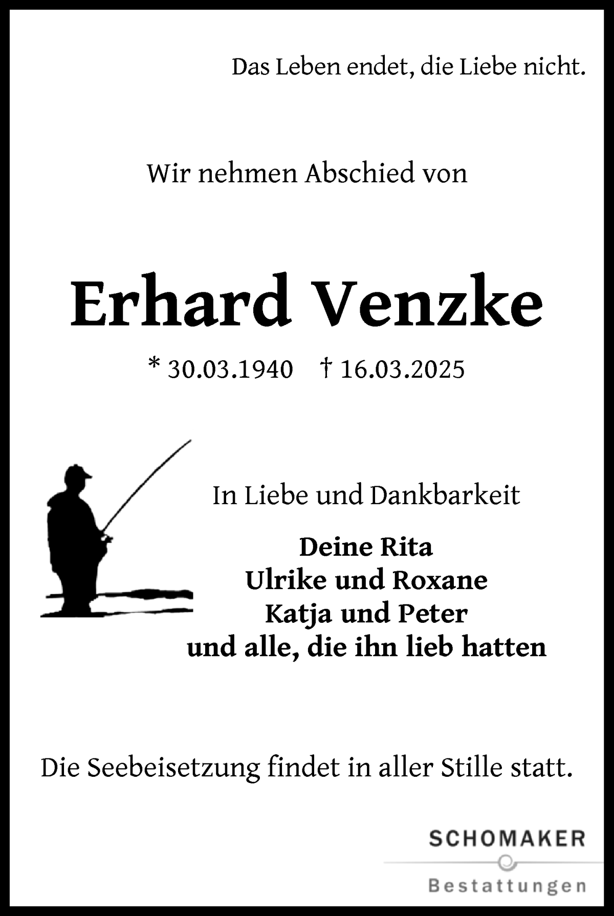 Traueranzeige von Erhard Venzke von WESER-KURIER
