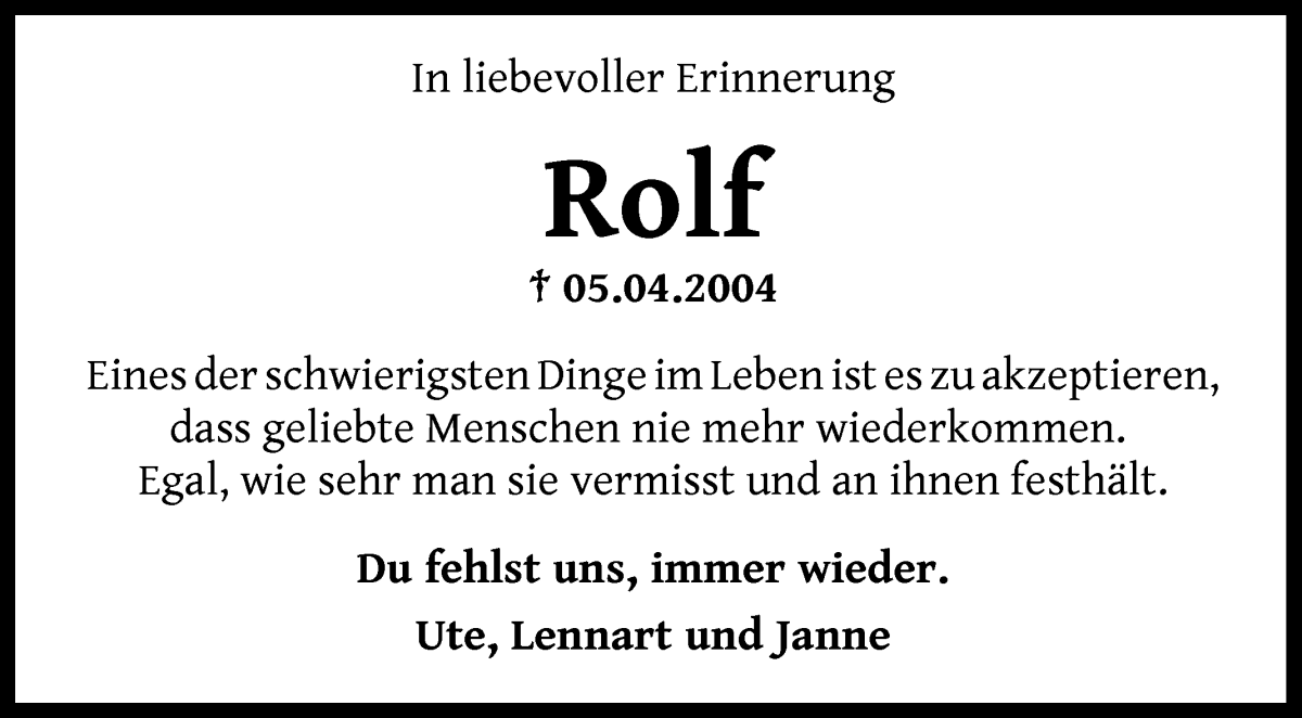 Traueranzeige von Rolf  von Die Norddeutsche