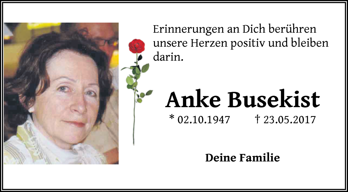 Traueranzeige von Anke Busekist von WESER-KURIER