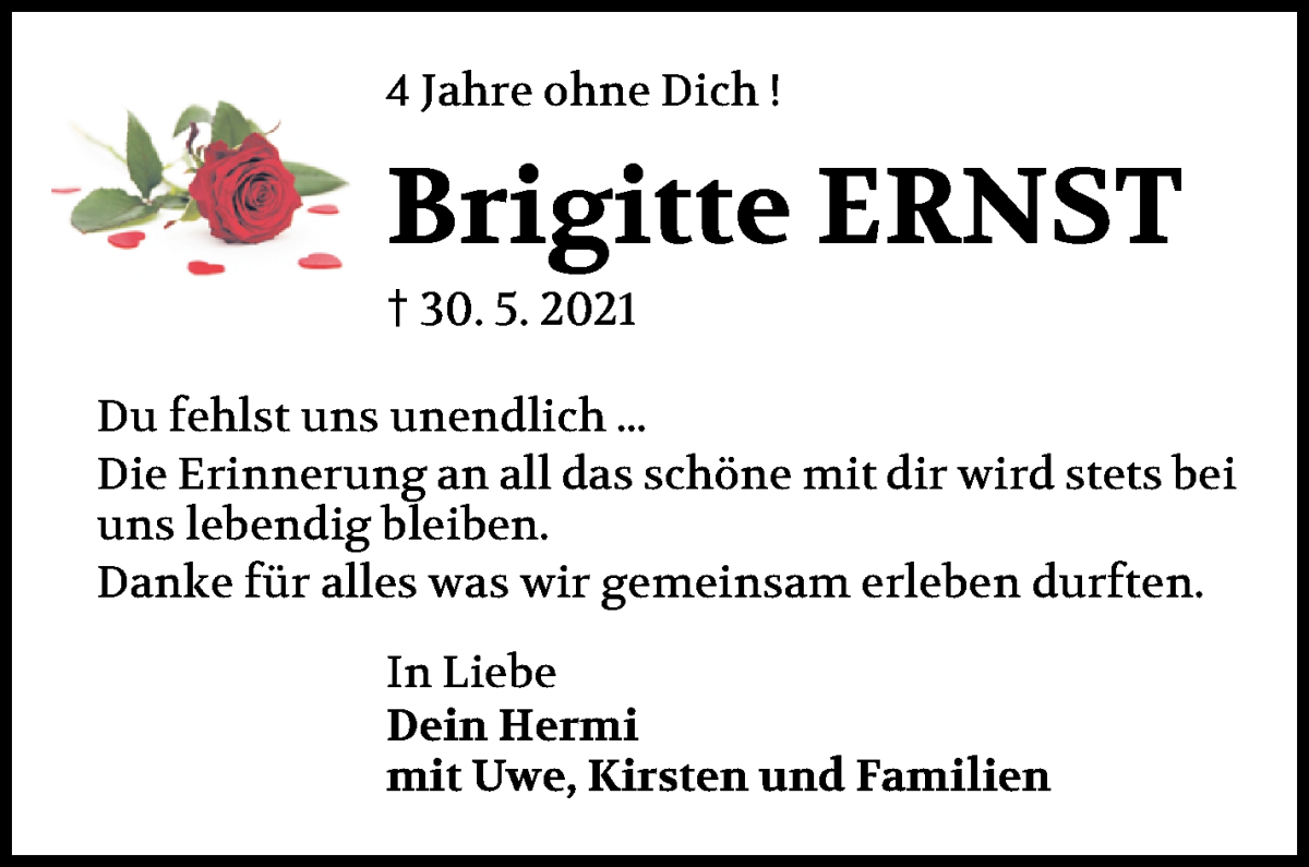 Traueranzeige von Brigitte Ernst von WESER-KURIER