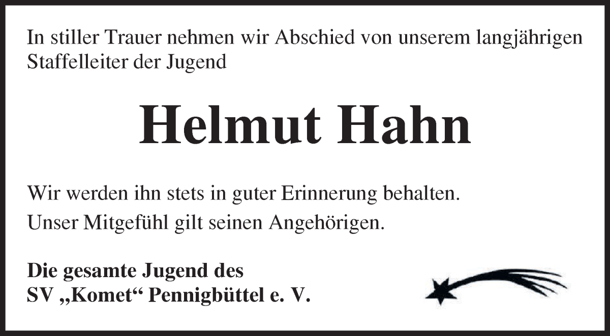 Traueranzeige von Helmut Hahn von Osterholzer Kreisblatt