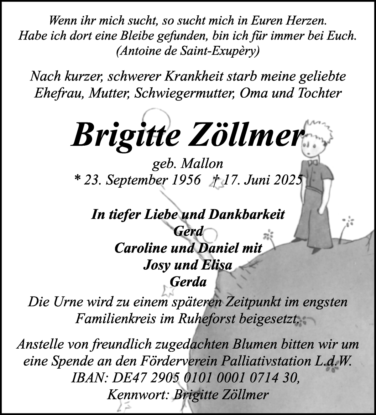  Traueranzeige für Brigitte Zöllmer vom 28.06.2025 aus WESER-KURIER