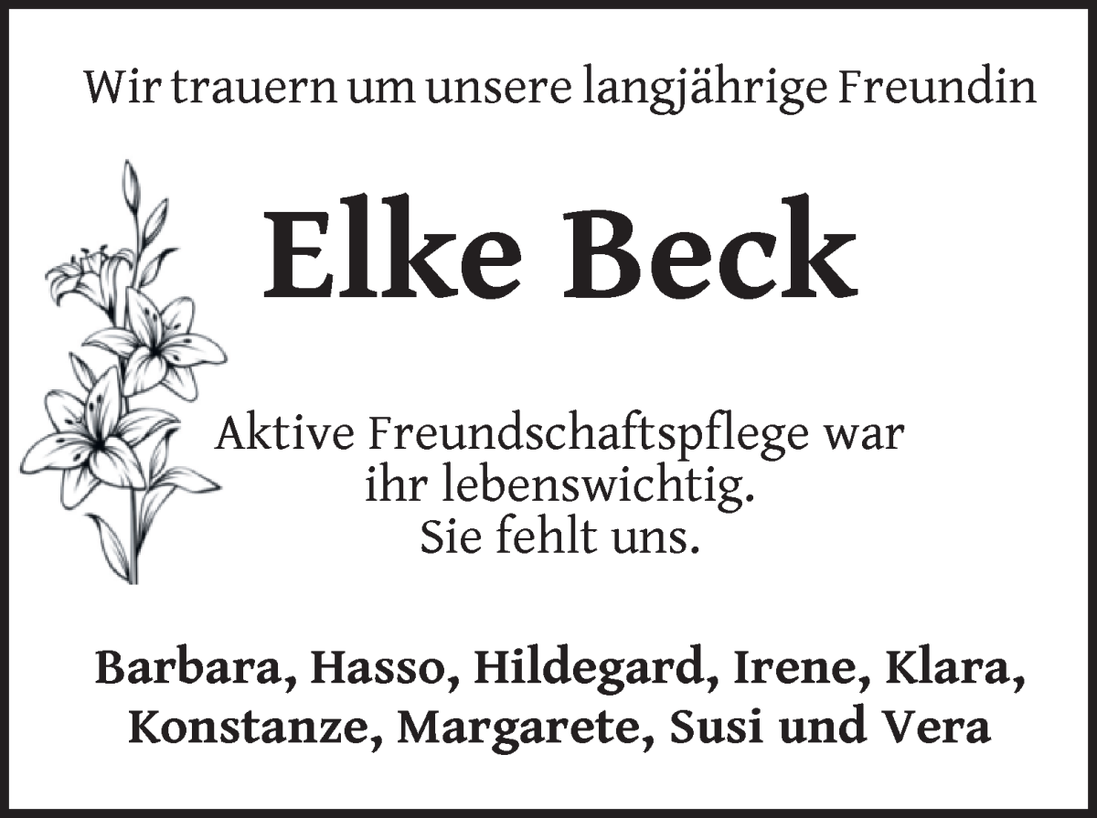 Traueranzeige von Elke Beck von WESER-KURIER