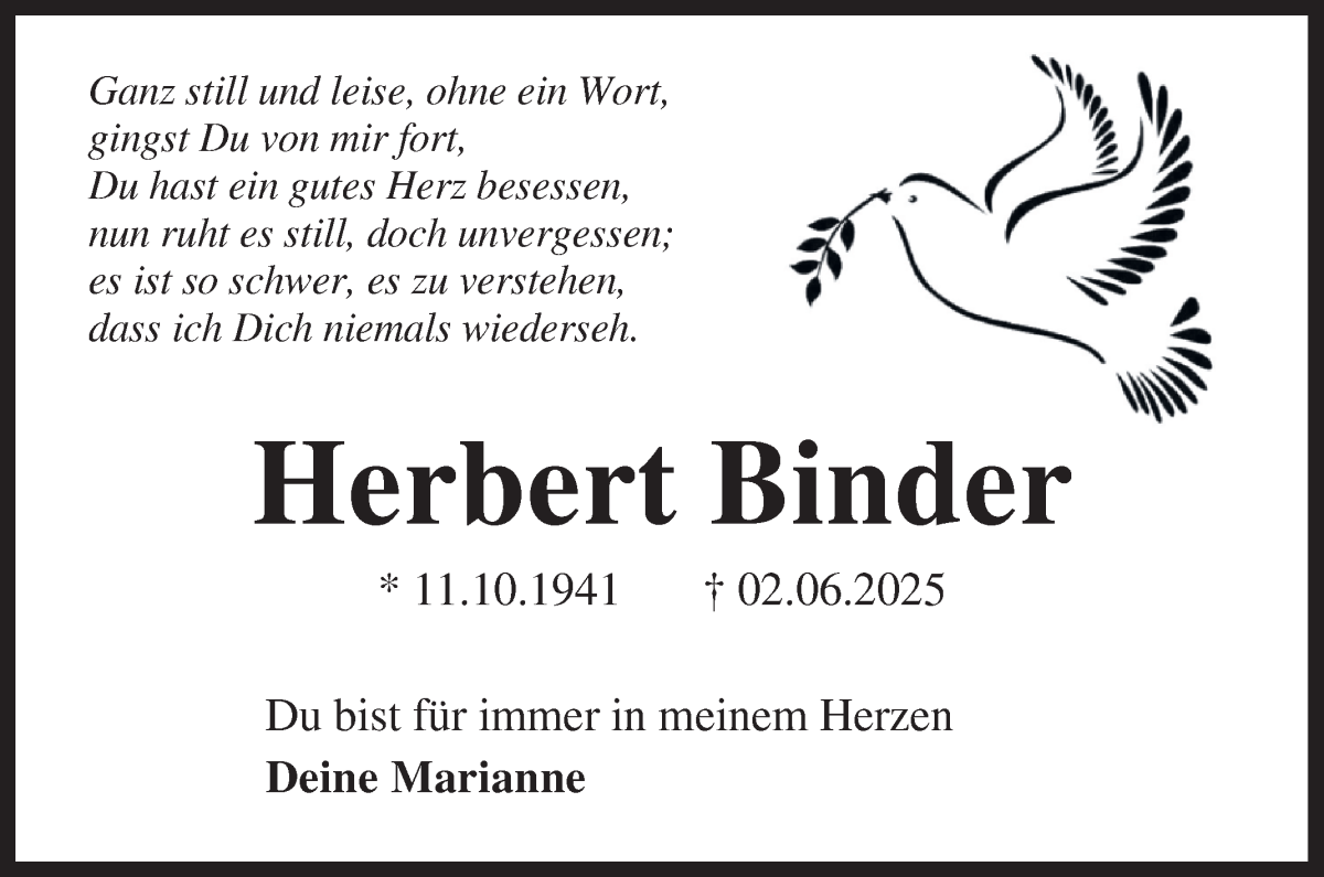 Traueranzeige von Herbert Binder von Die Norddeutsche