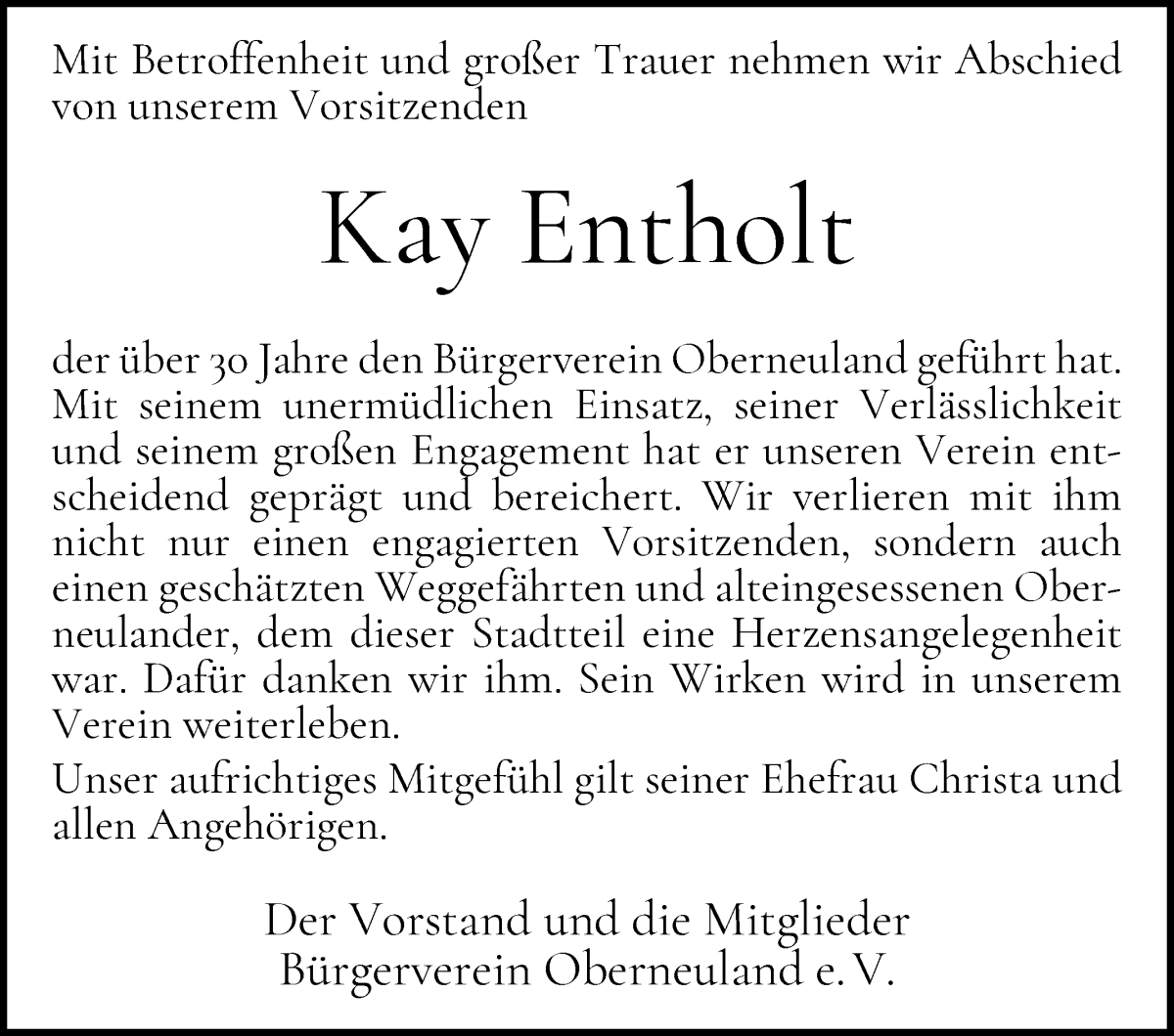 Traueranzeige von Kay Entholt von WESER-KURIER