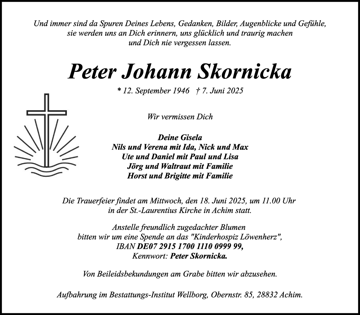 Traueranzeige von Peter Johann Skornicka von WESER-KURIER
