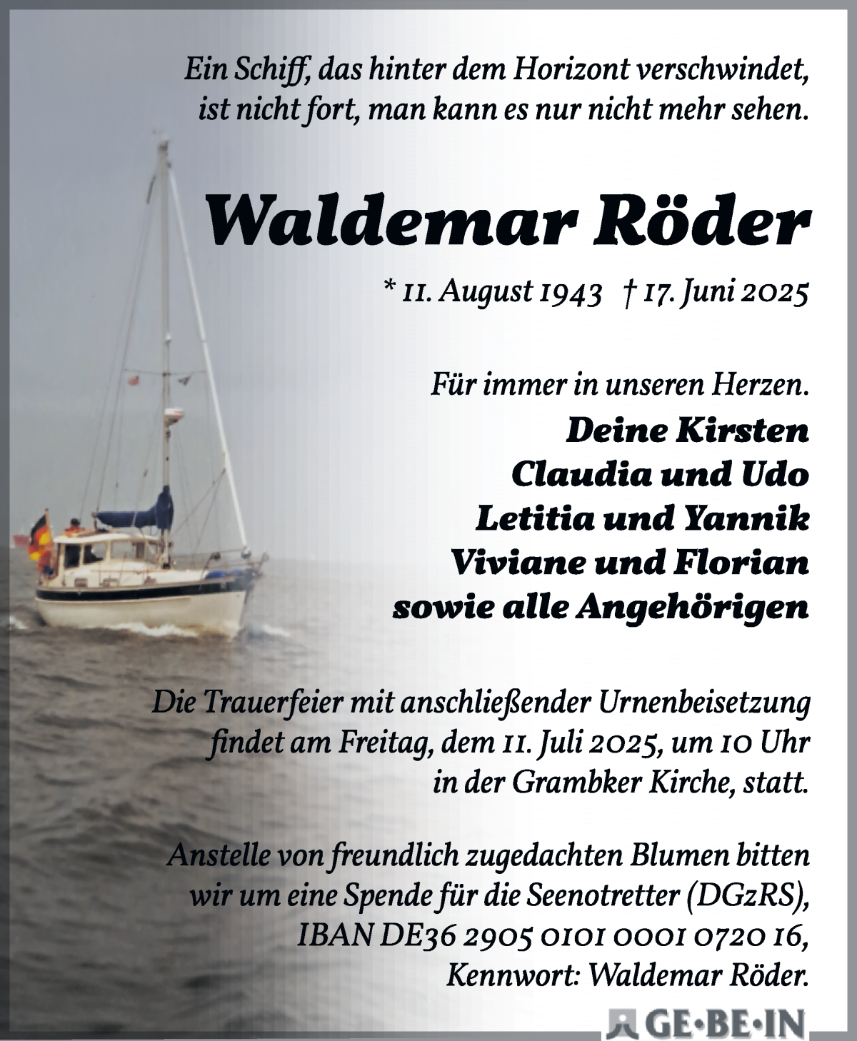 Traueranzeige von Waldemar Röder von WESER-KURIER