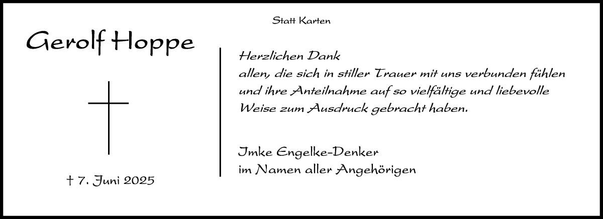 Traueranzeige von Gerolf Hoppe von Achimer Kurier/Verdener Nachrichten