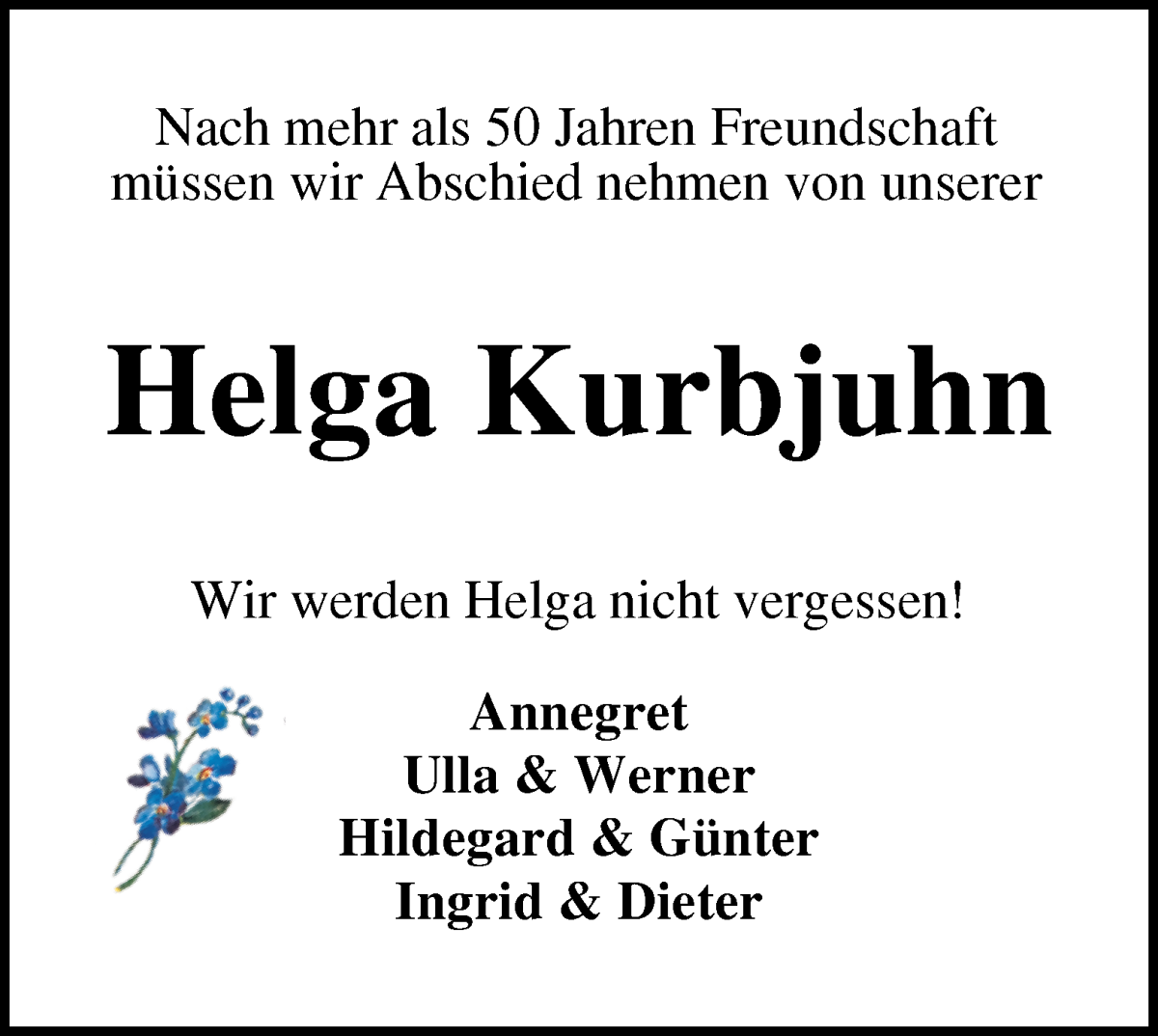 Traueranzeige von Helga Kurbjuhn von WESER-KURIER