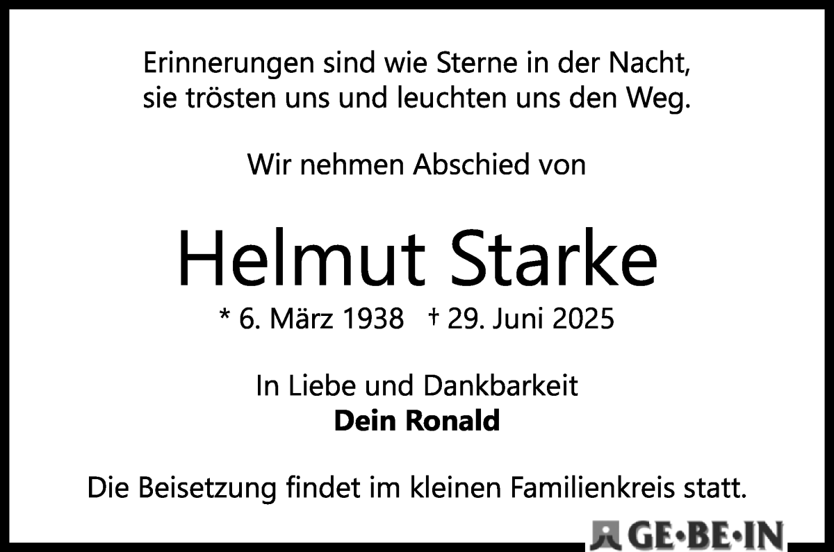 Traueranzeige von Helmut Starke von WESER-KURIER