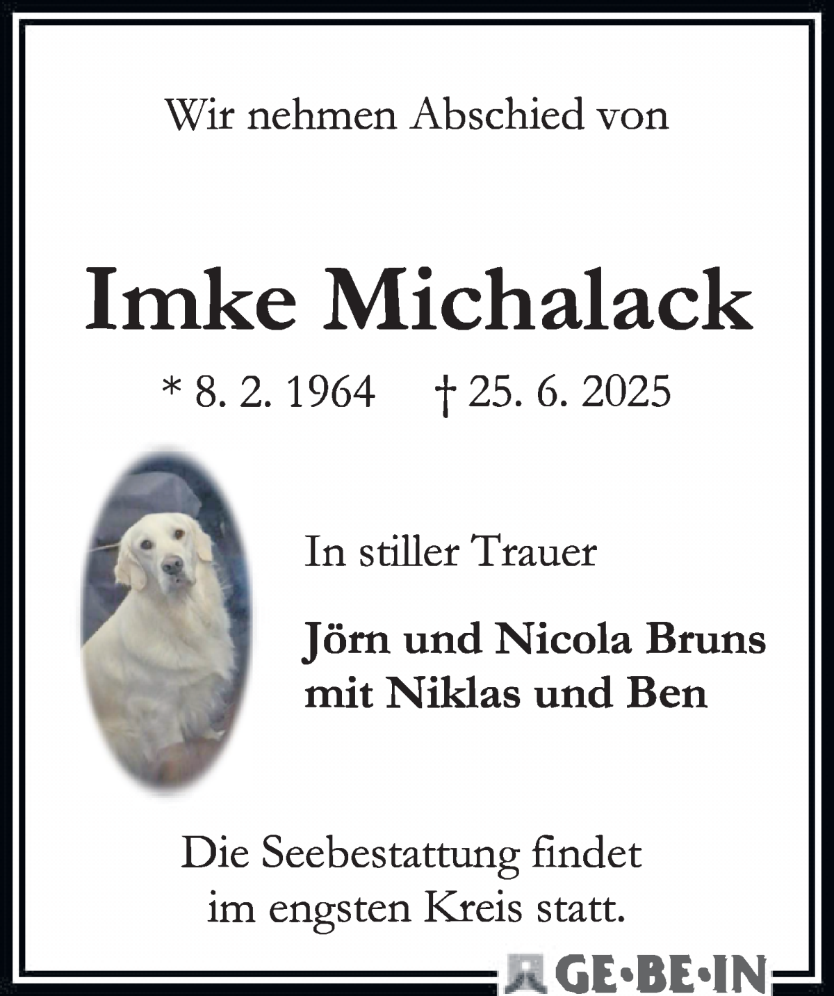 Traueranzeige von Imke Michalack von WESER-KURIER