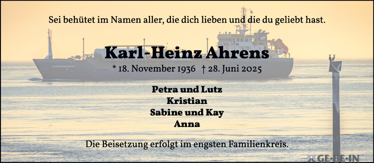 Traueranzeige von Karl-Heinz Ahrens von WESER-KURIER