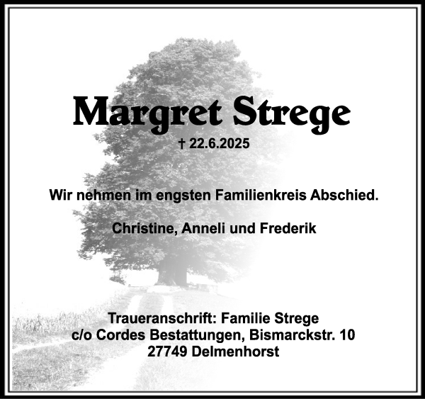 Traueranzeige von Margret Strege von WESER-KURIER