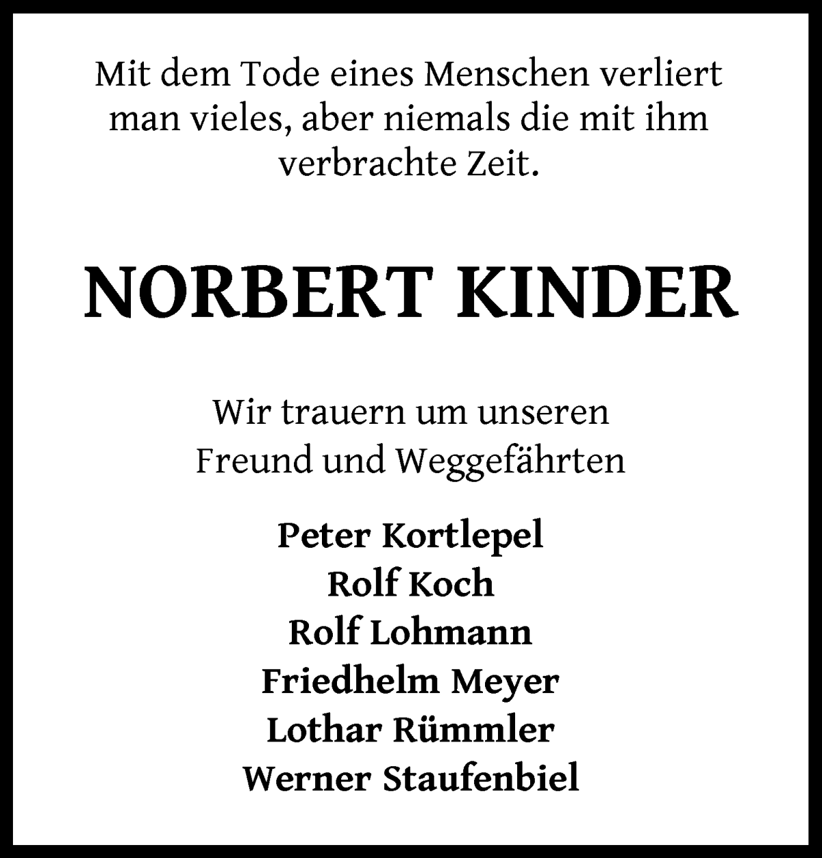 Traueranzeige von Norbert Kinder von WESER-KURIER