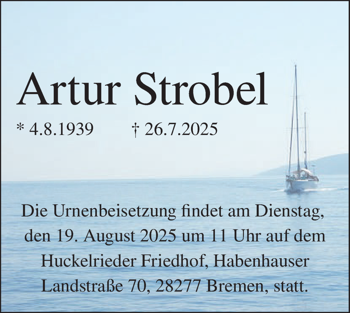 Traueranzeige von Artur Strobel von WESER-KURIER